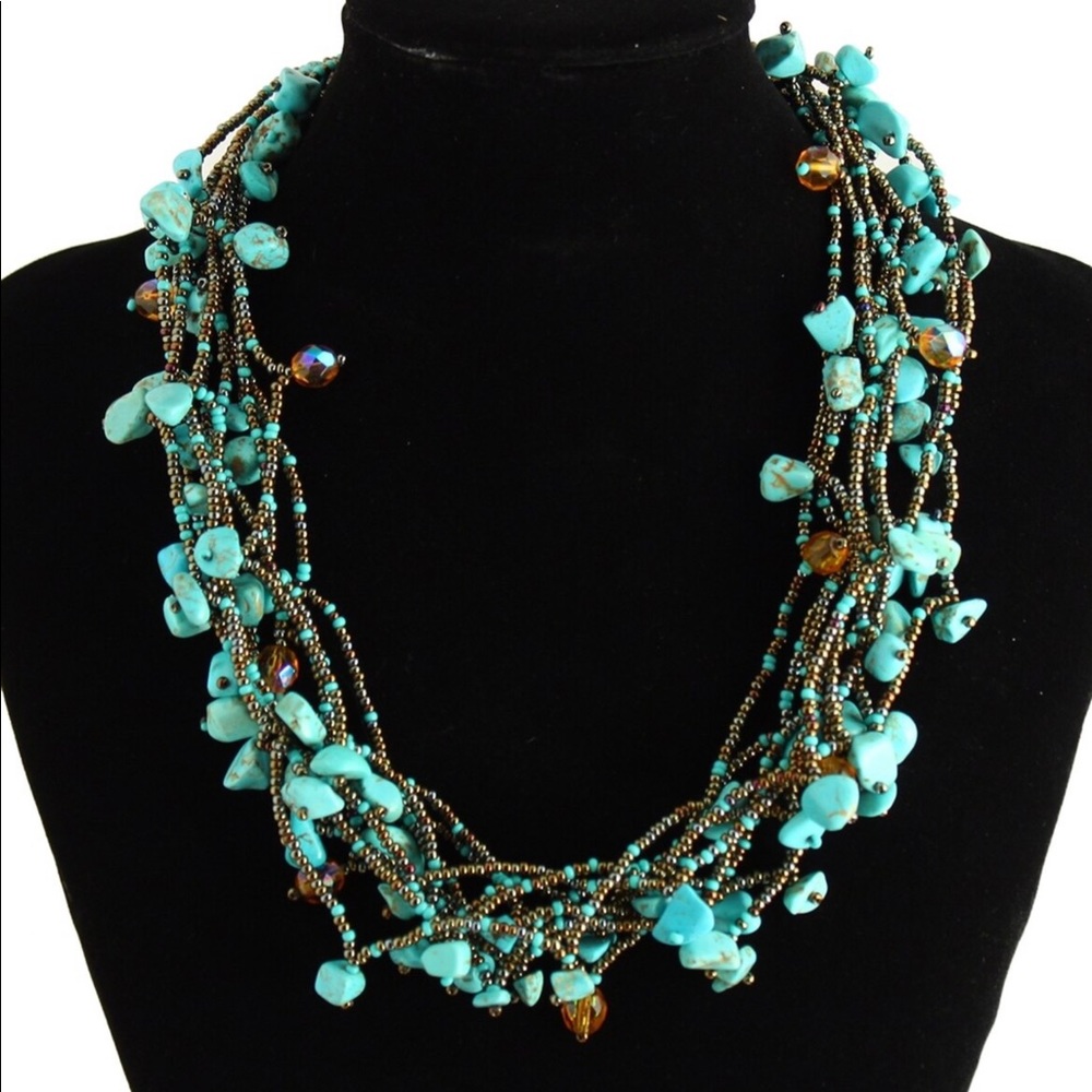 Turquoise Multi Strand & Glass Bead Necklace